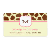 Monogram Adreslabel - Giraffe Print & Roze Etiket (Voorkant)