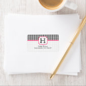 Monogram Adreslabel - Grijs Gingham en Roze Etiket (Insitu)