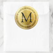Monogram adreslabel in Gold Metallic Ronde Sticker (Tas)
