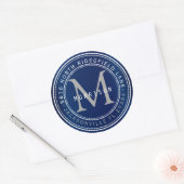 Monogram adreslabel in marineblauw 2 ronde sticker (Envelop)