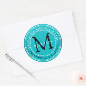 Monogram Adreslabel in Turquoise 2 Ronde Sticker (Envelop)