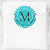 Monogram Adreslabel in Turquoise 2 Ronde Sticker (Tas)