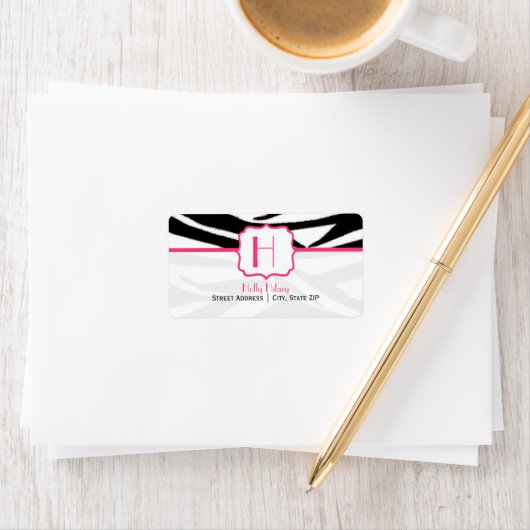 Monogram Adreslabel - Zebraprint en roze Etiket (Insitu)
