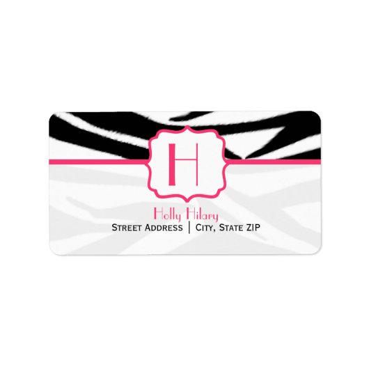 Monogram Adreslabel - Zebraprint en roze Etiket (Voorkant)