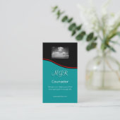 Monogram, adviesdiensten, rode swoosh visitekaartje (Staand voorkant)