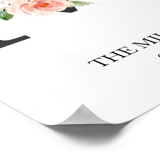Monogram Afdrukken, Floral Letter M, Wedding, Nurs Poster (Hoek)