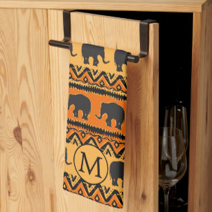 Monogram Afrikaanse Oranje zwarte olifant Theedoek
