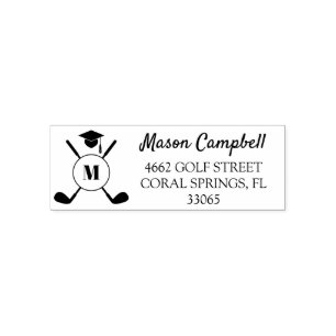 Monogram afstudeeradres met golf thema zelfinktende stempel