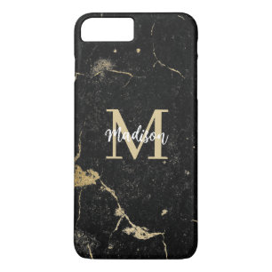 Monogram Afstuderen Gift Modern Gold Black Marble iPhone 8 Plus / 7 Plus Hoesje
