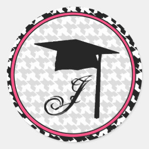Monogram Afstuderen sticker - Houndstooth and Pink