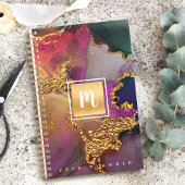 Monogram agaat waterverf goud paarse blauw groen planner