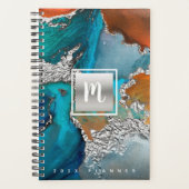 Monogram agaat waterverf zilverturkoois sinaasappe planner (Voorkant)