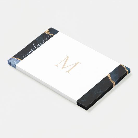 Monogram Agate Navy Blue Glitter Gemstone Post-it® Notes (Schuin)