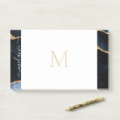 Monogram Agate Navy Blue Glitter Gemstone Post-it® Notes (Op bureau)