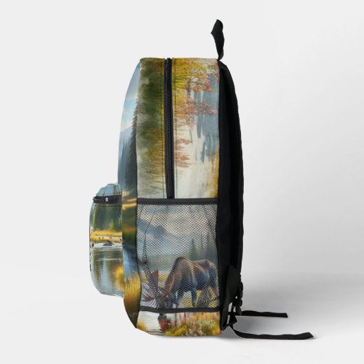 Monogram Alaska Waterverf Moose Bedrukte Rugzak (Rechts)