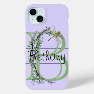 Monogram alfabet B Lavendel Eucalyptus Dragonfly iPhone 15 Mini Hoesje