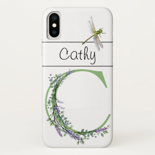 Monogram alfabet C Lavendel Eucalyptus Dragonfly Case-Mate iPhone Case (Achterkant)