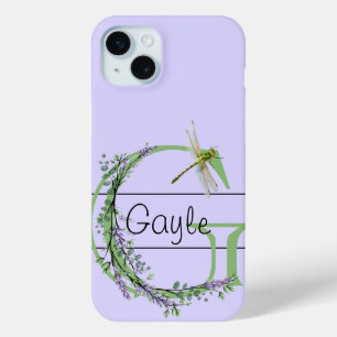 Monogram alfabet G Lavendel Eucalyptus Dragonfly iPhone 15 Mini Hoesje