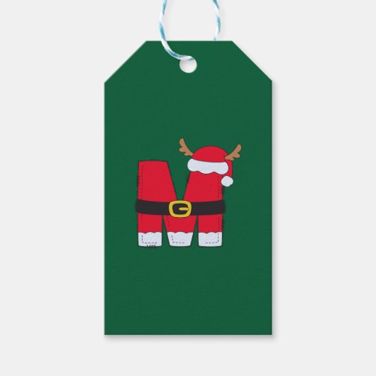 Monogram Alfabet letter M Santa Hat Christmas Cadeaulabel (Voorkant)