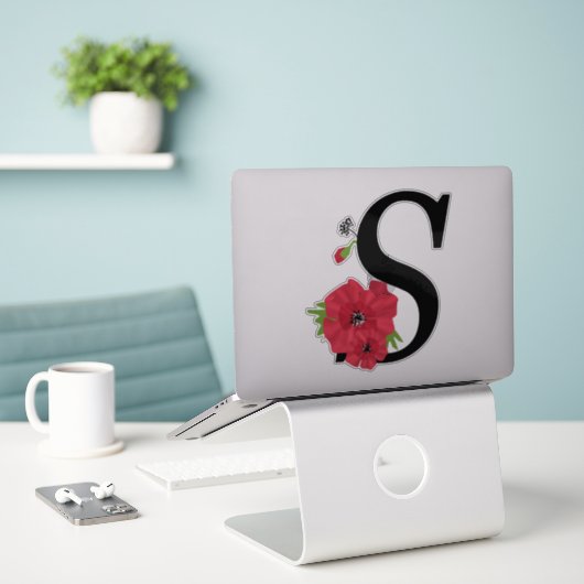 monogram, alfabet, letter S, flormonogram Sticker (Laptop op bureau)