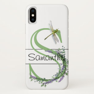 Monogram alfabet S Lavendel Eucalyptus Dragonfly iPhone X Hoesje