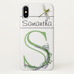Monogram alfabet S Lavendel Eucalyptus Dragonfly iPhone X Hoesje