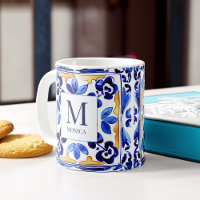 Monogram Amalfi Vietri Italiaanse blauwe tegels ge