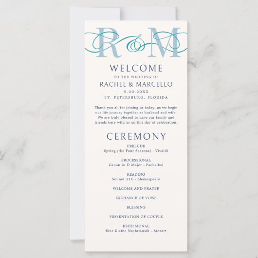 Monogram Ampersand Dusty Navy Blue Wedding Program (Voorkant)