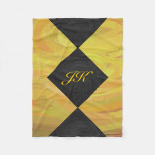 Monogram ananananas Yellow en Black Diamond Fleece Deken