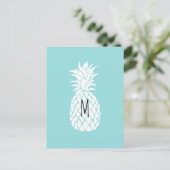 Monogram Ananas Graphic Wit op Pastel Blu Briefkaart (Staand voorkant)