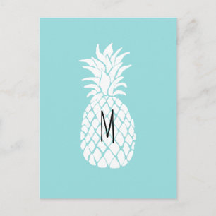 Monogram Ananas Graphic Wit op Pastel Blu Briefkaart