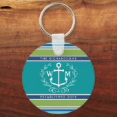Monogram Anchor Laurel Wreath Stripes Nautical Sleutelhanger (Voorkant)
