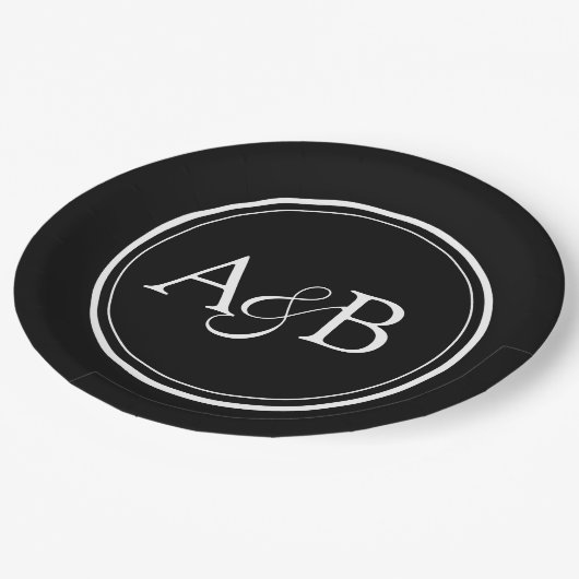 Monogram and Ampersand Couple's Black and White Papieren Bordje (Gekanteld)