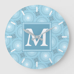 Monogram angel blauw circuitpatroon grote klok