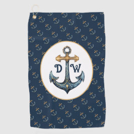 Monogram anker marineblauw golfhanddoek