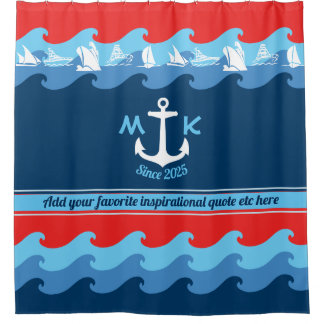 Monogram Ankergolven Boat Red White Blue Nautical Douchegordijn