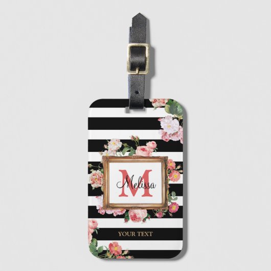 Monogram Antiek  Floral & Stripes Bagagelabel (Voorkant (verticaal))