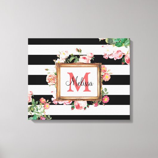 Monogram Antiek  Floral & Stripes Canvas Afdruk (Voorkant)