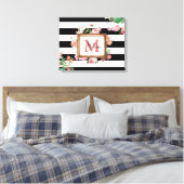 Monogram Antiek  Floral & Stripes Canvas Afdruk (Insitu (Slaapkamer))