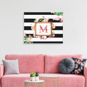 Monogram Antiek  Floral & Stripes Canvas Afdruk (Insitu (Woonkamer))