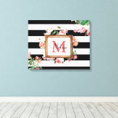 Monogram Antiek  Floral & Stripes Canvas Afdruk (Insitu (Houten vloer))