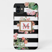 Monogram Antiek  Floral & Stripes Case-Mate iPhone Case (Achterkant)