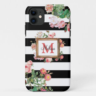 Monogram Antiek  Floral & Stripes iPhone 11 Hoesje