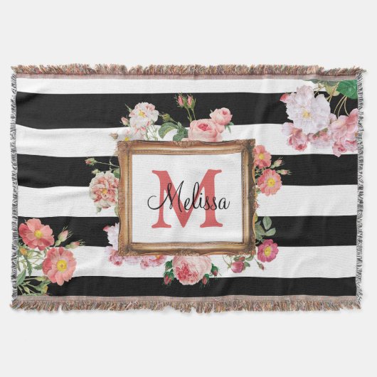 Monogram Antiek Floral & Stripes Deken (Voorkant)