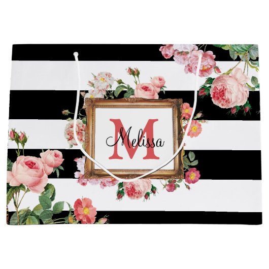 Monogram Antiek Floral & Stripes Groot Cadeauzakje (Voorkant)