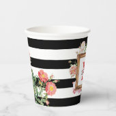 Monogram Antiek  Floral & Stripes Papieren Bekers (Voorkant)