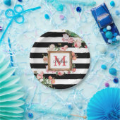 Monogram Antiek  Floral & Stripes Papieren Bordje (Feest)