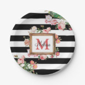 Monogram Antiek  Floral & Stripes Papieren Bordje (Voorkant)