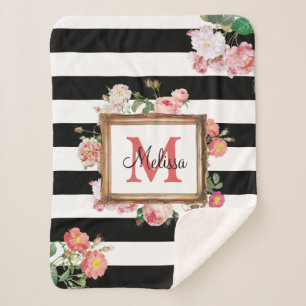 Monogram Antiek  Floral & Stripes Sherpa Deken