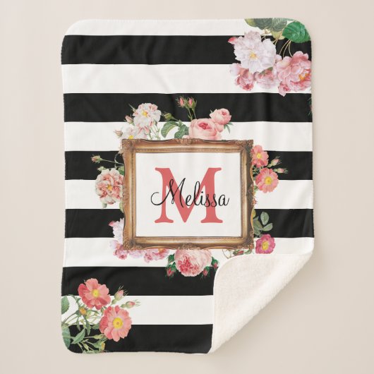 Monogram Antiek  Floral & Stripes Sherpa Deken (Voorkant)